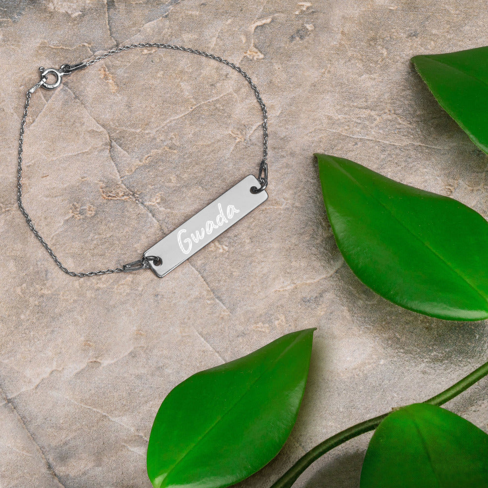 Engraved Silver Bar Chain Bracelet